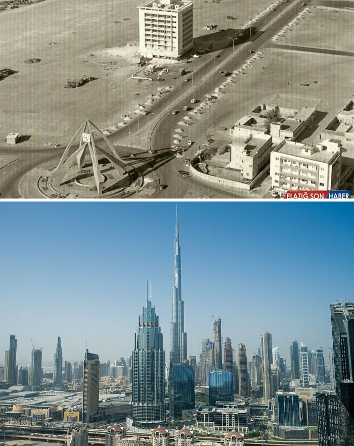 Dubai before and after development comparison.